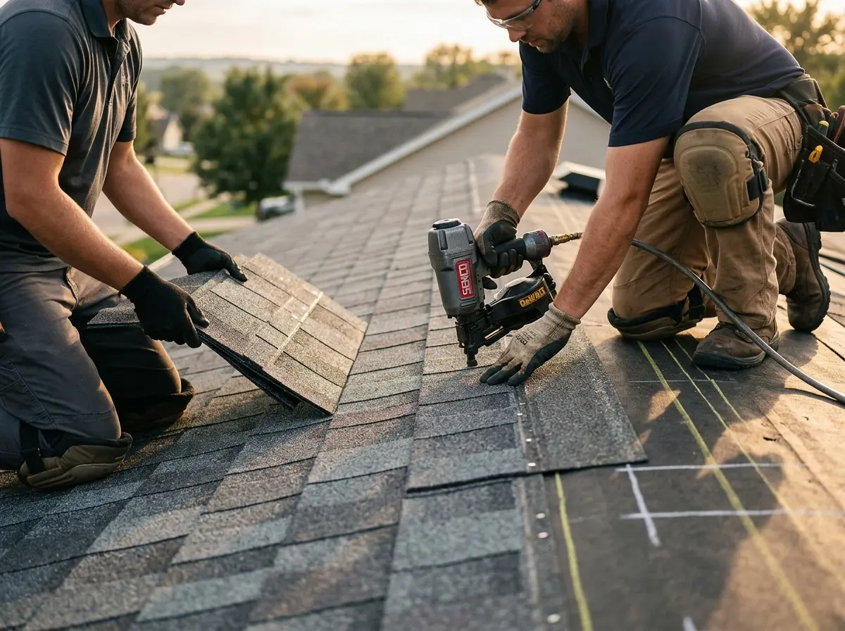 Professional roofer working on a residential roof in Sunset Hills